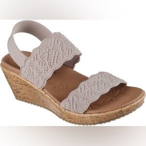 NWT Skechers Cali Beverlee Slingback Wedge Sandals Taupe Size 11